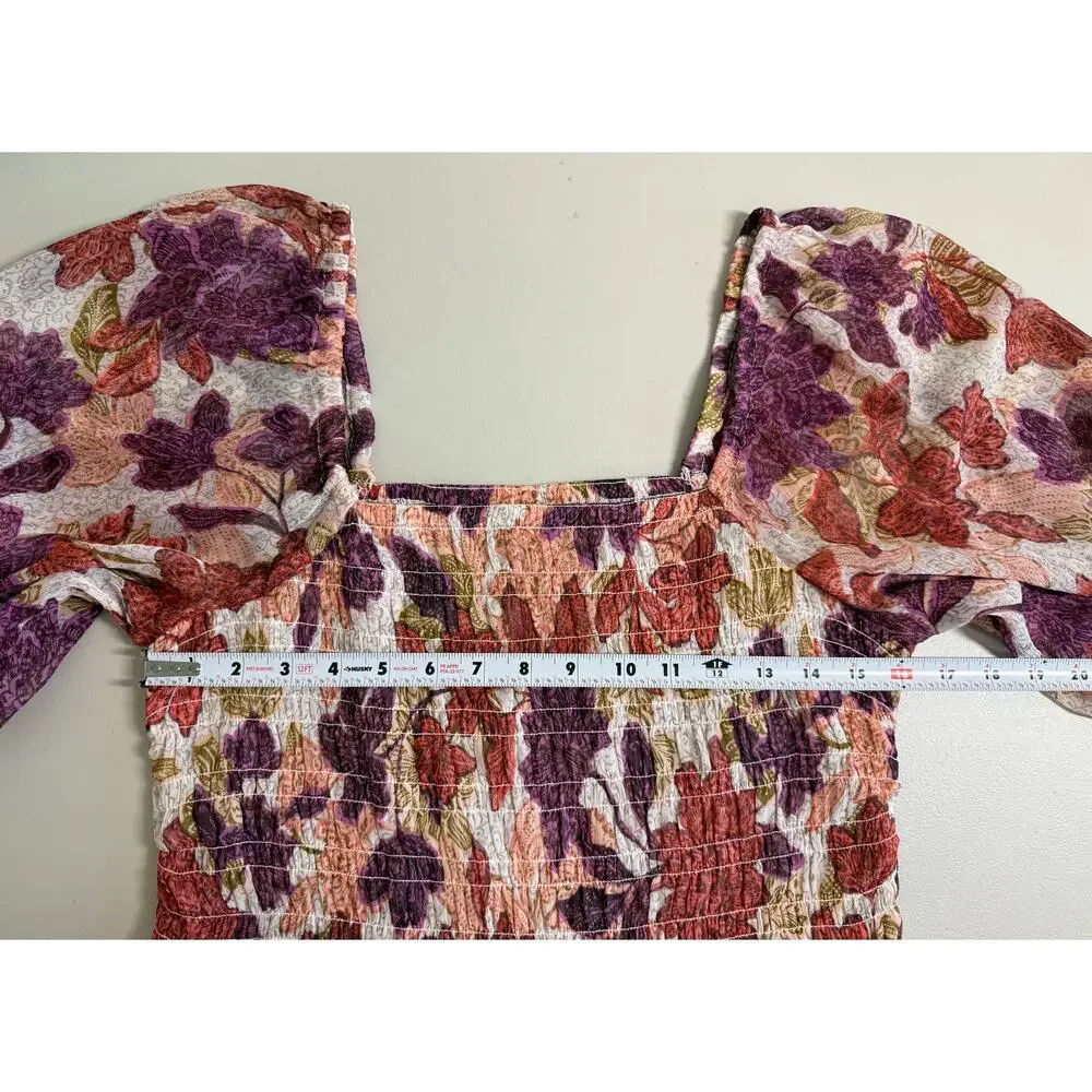 Old Navy Puff Sleeve Autumn Leaves Smocked Top Size Large Cottagecore Peasant